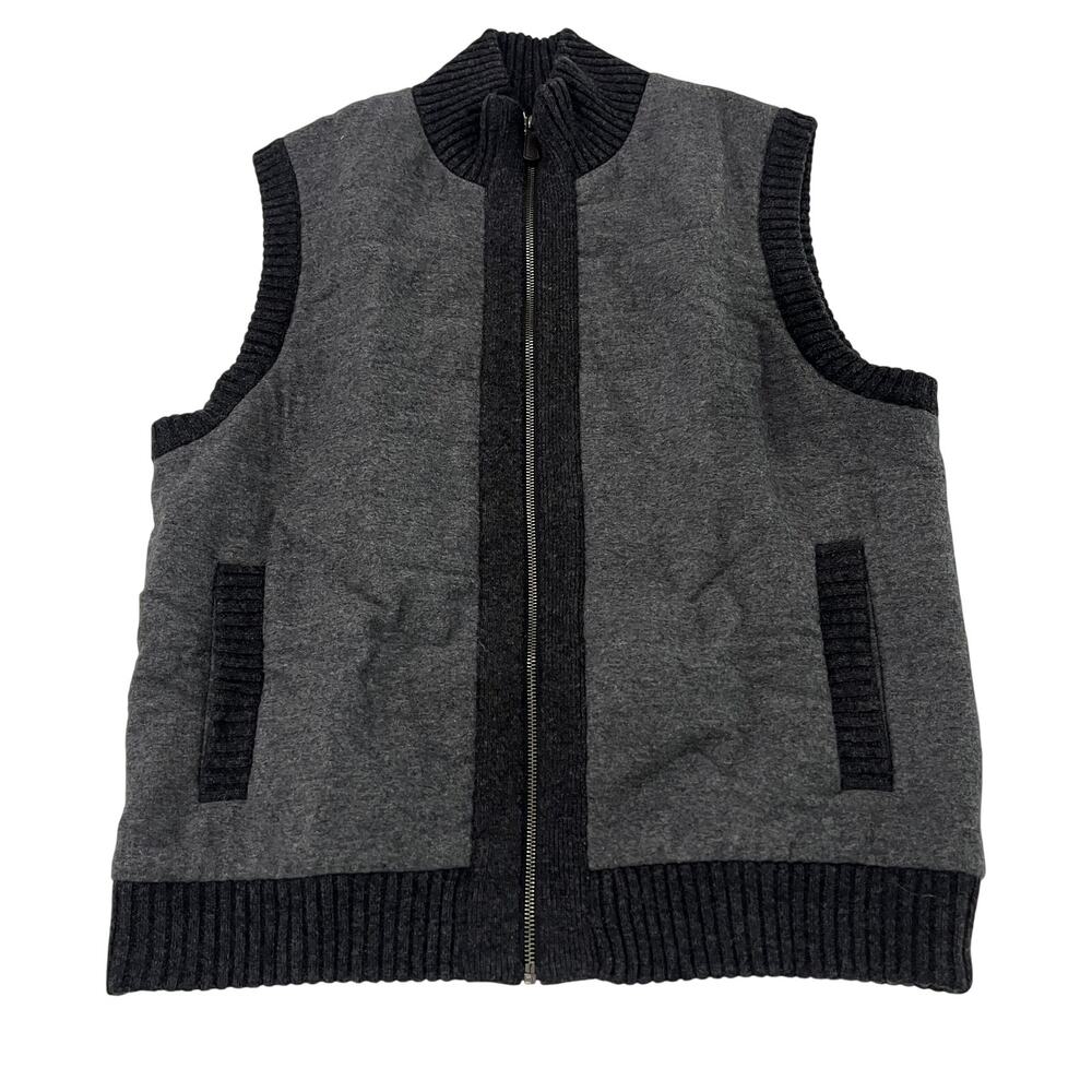 1-66 NEIMAN MARCUS Men's Wool Cashmere Full-Zip Sweater Vest Gray Large - Picture 1 of 8